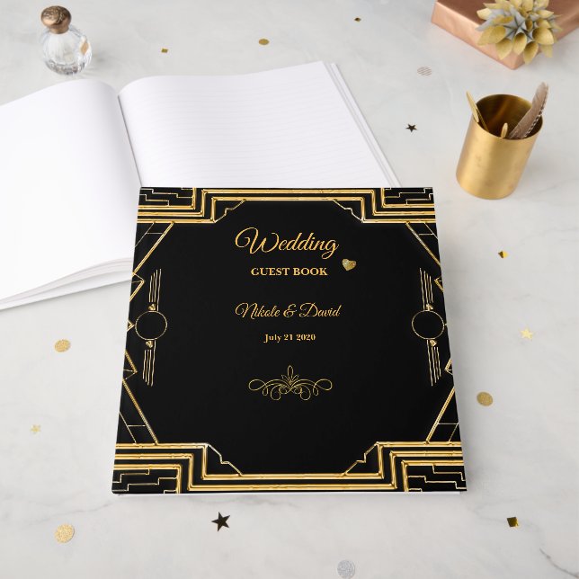 Elegantes Art Deco Gatsby Wedding Gästebuch (Vorderseite offen)