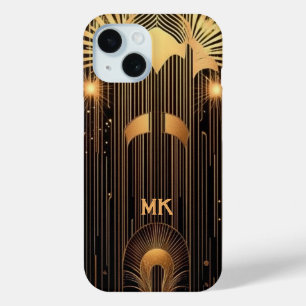Elegantes Art Deco Gold Regen Schwarz Monogramm od Case-Mate iPhone Hülle