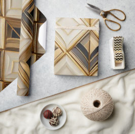 Elegantes Art Deco Gold- und Cremefarbenes geometr Geschenkpapier