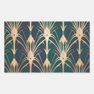 Elegantes Art Deco Gold- und Smaragdgrün-Muster  Rechteckiger Aufkleber
