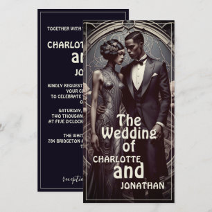 Elegantes Art Deco Hochzeitspaar - Einladung