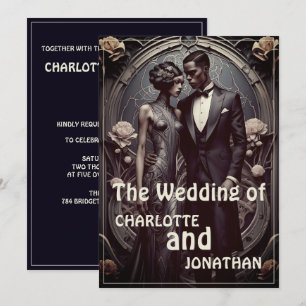 Elegantes Art Deco Hochzeitspaar - Einladung
