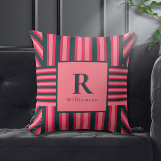 Elegantes Art-Deco-Holzkohle rosa Monogramm-Muster Kissen