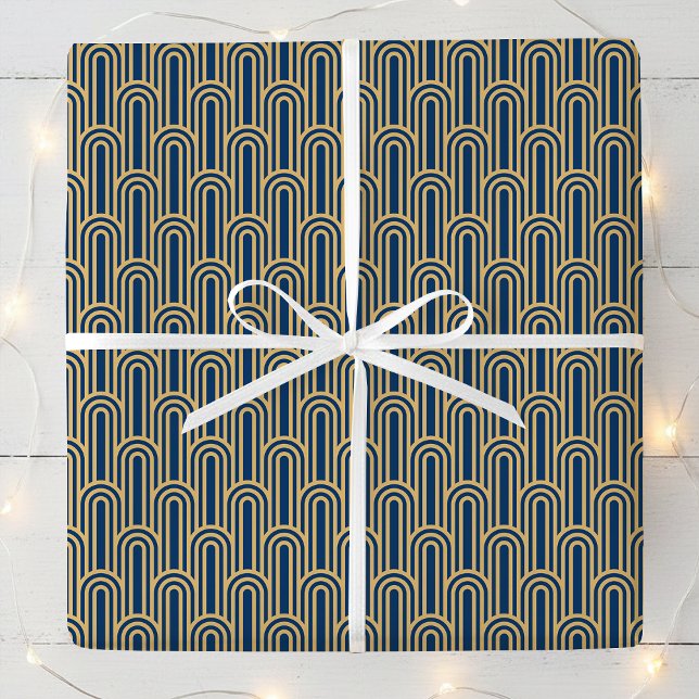 Elegantes Art Deco Muster Bögen Navy Gold Chic Geschenkpapier (Von Creator hochgeladen)