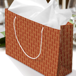 Elegantes Art Deco Muster Bögen Rot Gold Chic Große Geschenktüte