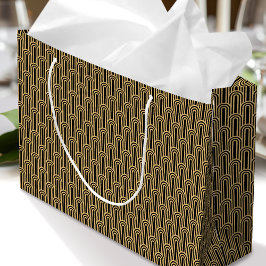 Elegantes Art Deco Muster Bögen Schwarz Gold Chic Große Geschenktüte