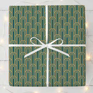 Elegantes Art Deco Muster Bögen Türkis Gold Chic Geschenkpapier