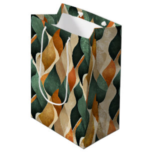 Elegantes Art Deco-Muster in Tiefgrün und Gold Mittlere Geschenktüte