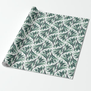 Elegantes Art Deco-Muster mit grünem Blattwerk Geschenkpapier
