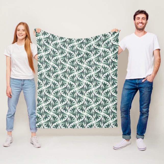 Elegantes Art Deco-Muster mit grünem Laub Fleecedecke (Beispiel)