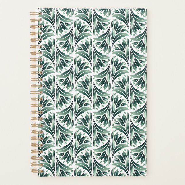 Elegantes Art Deco-Muster mit grünem Laub Planer (Vorderseite)