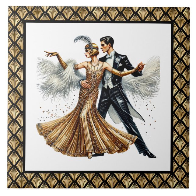 Elegantes Art Deco Paar Fliese (Vorderseite)