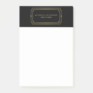 Elegantes Art Deco professionelles Schwarz/Gold Post-it Klebezettel