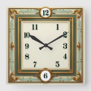 Elegantes Art Deco  Quadratische Wanduhr
