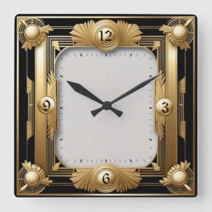 Elegantes Art Deco Quadratische Wanduhr