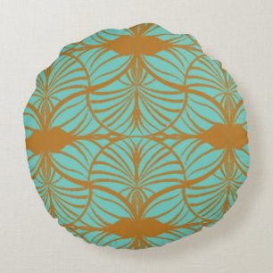 Elegantes Art Deco Turquoise & Gold Gouache Scallo Rundes Kissen