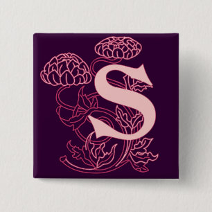Elegantes Art Nouveau-Initial S Monogramm mit flor Button