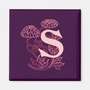 Elegantes Art Nouveau-Initial S Monogramm mit flor Magnet