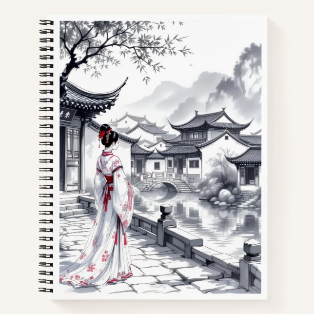 Elegantes Asian Landscape Spiral Notebook Notizbuch (Vorderseite)