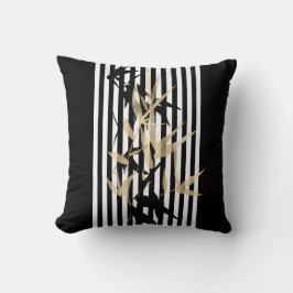 Elegantes Asian Schwarz-weiß Stripe Gold Bamboo Kissen