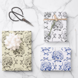 Elegantes ästhetisches Hydrangea-Bow-Toilmuster Geschenkpapier Set