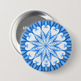 Elegantes ästhetisches White & Blue Mandala Mit Mo Button