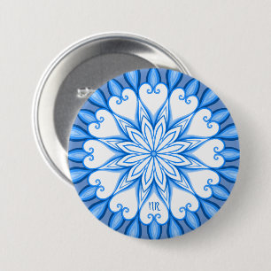 Elegantes ästhetisches White & Blue Mandala Mit Mo Button
