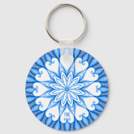 Elegantes ästhetisches White & Blue Mandala Mit Mo Schlüsselanhänger