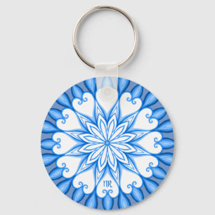 Elegantes ästhetisches White & Blue Mandala Mit Mo Schlüsselanhänger