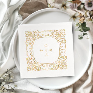 Elegantes, aufwendiges, vintage Hochzeitsmonogramm Servietten Mit Folie