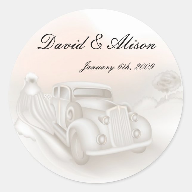 Elegantes Auto & Gown Wedding Stickers (Vorderseite)