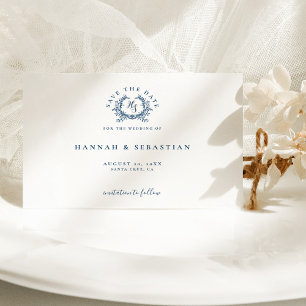 Elegantes Azurblaues Monogrammwappen Hochzeit Save The Date