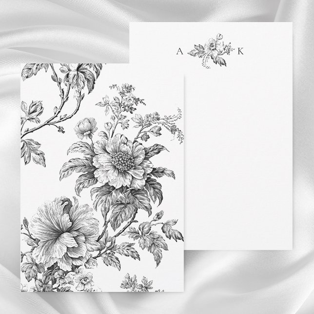 Elegantes B&W Floral mit Monogramm Mitteilungskarte (Von Creator hochgeladen)