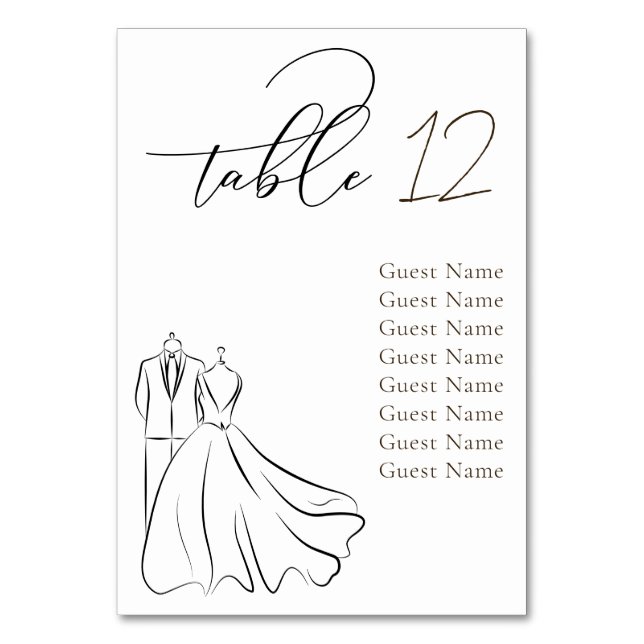 Elegantes B&W Tux & Dress Wedding Seating Chart Tischnummer (Vorderseite)