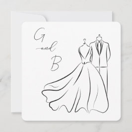 Elegantes B&W Wedding Tux & Dress Square Wedding Einladung