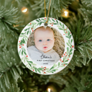 Elegantes Baby 1. Weihnachtsfest Foto Keramik Ornament