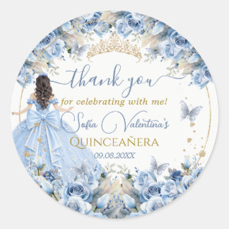 Elegantes Baby-Blau-Gold-Quinceañera-Prinzessin-Ba Runder Aufkleber