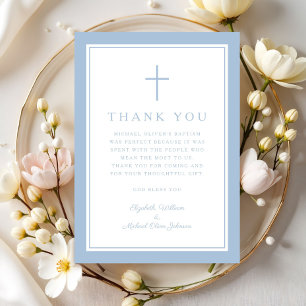 Elegantes Baby Blaues religiöses Kreuz Taufe Dankeskarte