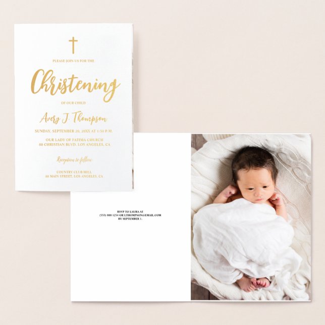 Elegantes Baby Christening Custom Foto Folienkarte (Anzeige)
