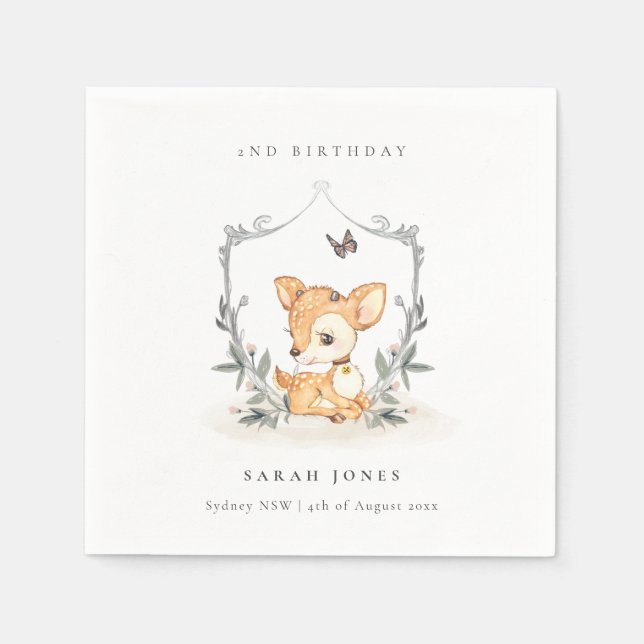 Elegantes Baby Deer Blumengebirge Wappen jeden Geb Serviette (Vorderseite)