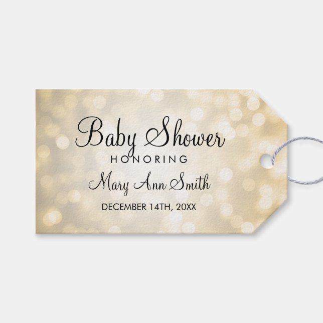 Elegantes Baby Duwer Gefallen Gold Glitzer Lights Geschenkanhänger (Vorderseite (Horizontal))
