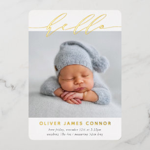 ELEGANTES BABY-FOTO moderne Hello-Kalligrafie hoch Folieneinladung