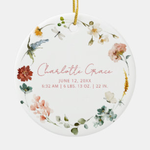Elegantes Baby Foto Pink Garden Blume Geburtsstund Keramik Ornament