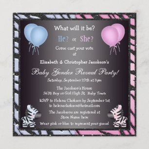 Elegantes Baby-Geschlecht decken Zebras u. Ballone Einladung