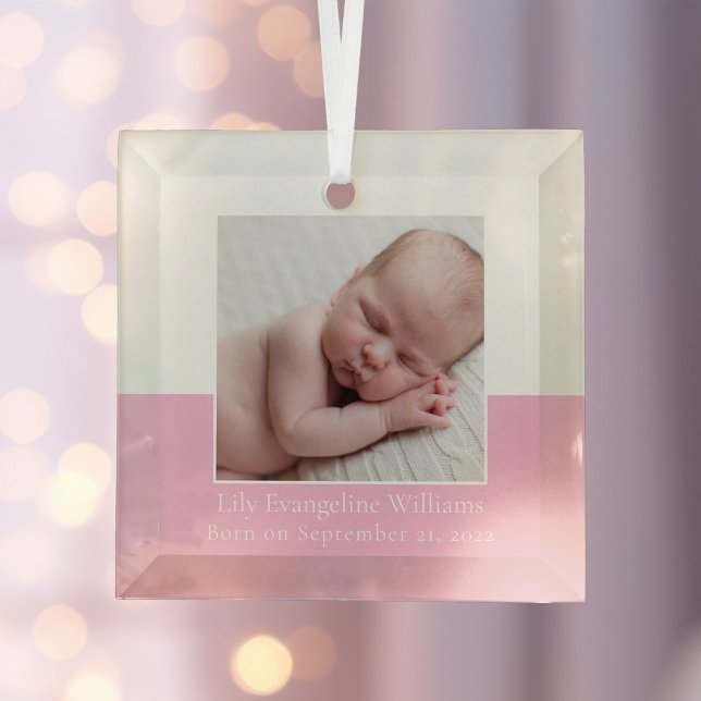 Elegantes Baby Girl Foto Pink Keepake Ornament Aus Glas (Von Creator hochgeladen)