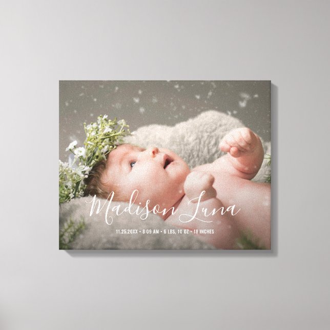 Elegantes Baby Girl Kinderzimmer Birth Foto Leinwanddruck (Vorderseite)