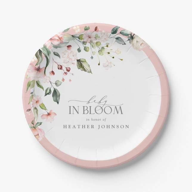 Elegantes Baby in blass rosa Girl Wasserfarben Blu Pappteller (Vorderseite)