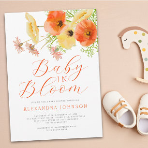 Elegantes Baby in Bloom Orange Gelbe Blüten Einladung