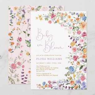 Elegantes Baby in Bloom Wildblume Babydusche Einladung