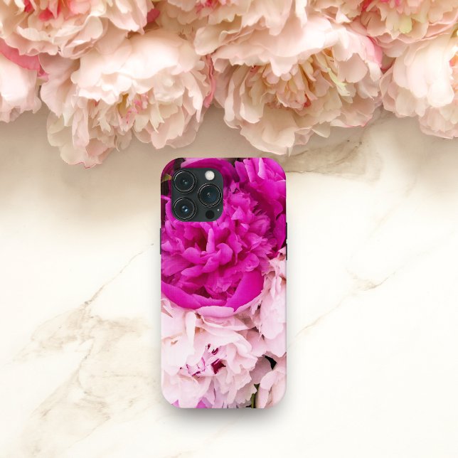 Elegantes Baby Pink und Fuschia Peonies Case-Mate iPhone Hülle (Von Creator hochgeladen)